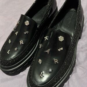 Karl Lagerfeld Black Embellished Loafers